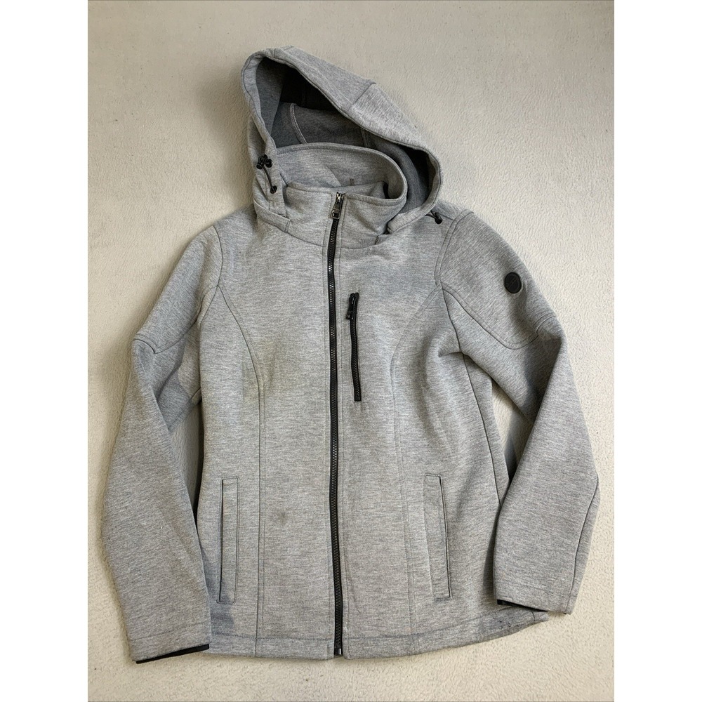 Andrew Marc Jacket Women's Size M Soft Shell Coat Full Zip Hooded‎ Gray Front